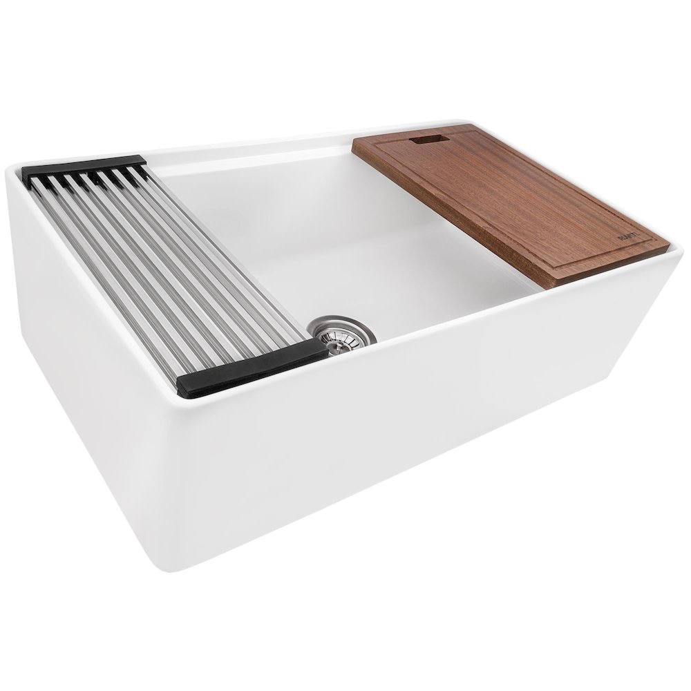 33 inch Workstation White Farmhouse Kitchen Sink Apron Front Single Bowl. Picture 1