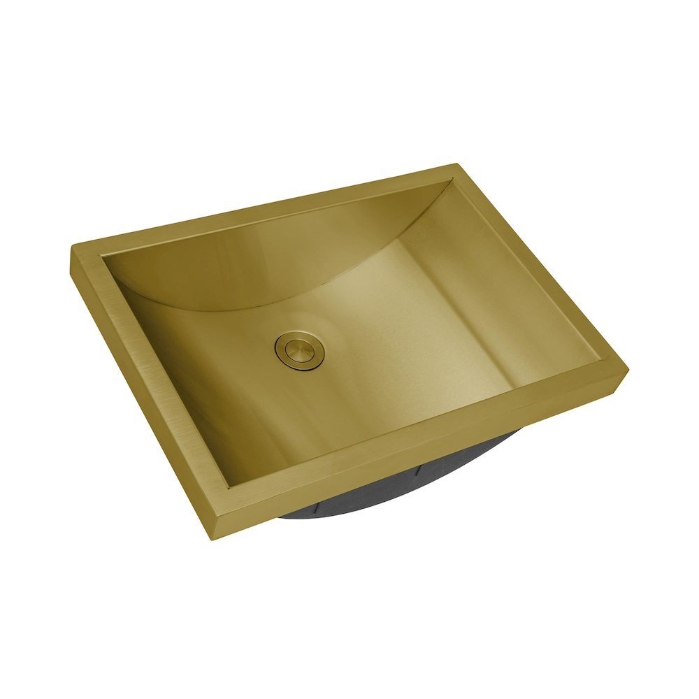 20 x 14 inch Brushed Gold Polished Brass Rectangular Bathroom Sink Semi-Recessed. Picture 1