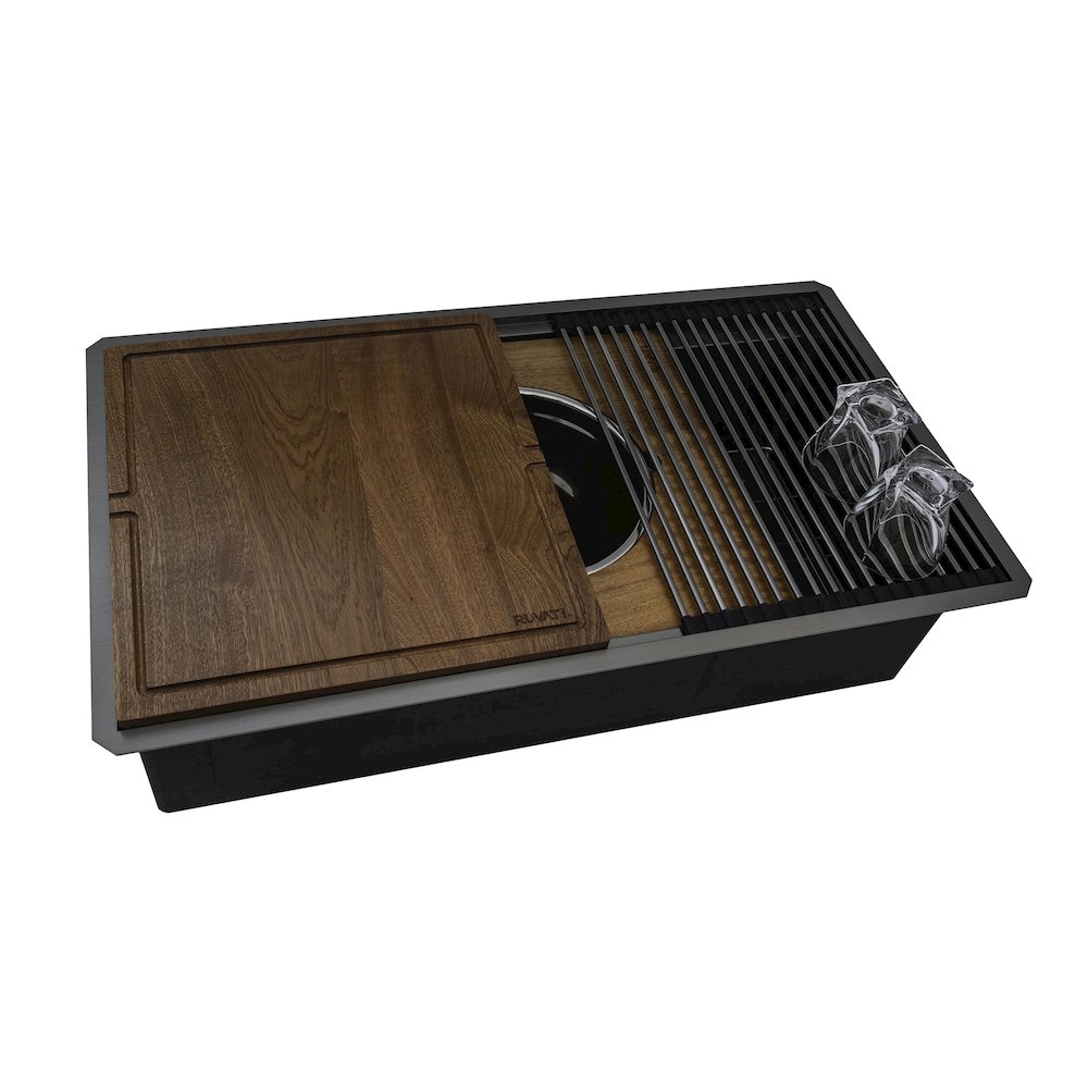 33-inch Black Stainless Steel Workstation Two-Tiered Ledge Kitchen Sink. Picture 1