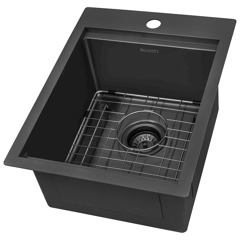 15 x 20 inch Black Stainless Steel Workstation Wet Bar Sink Drop-in Topmount. Picture 3