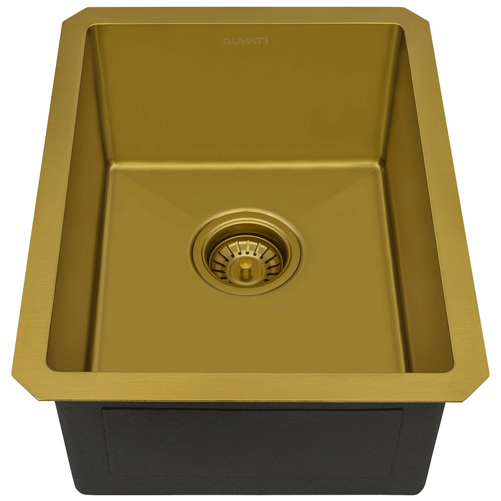 14-inch Polished Brass Matte Gold Stainless Steel Undermount Bar Prep Sink. Picture 2