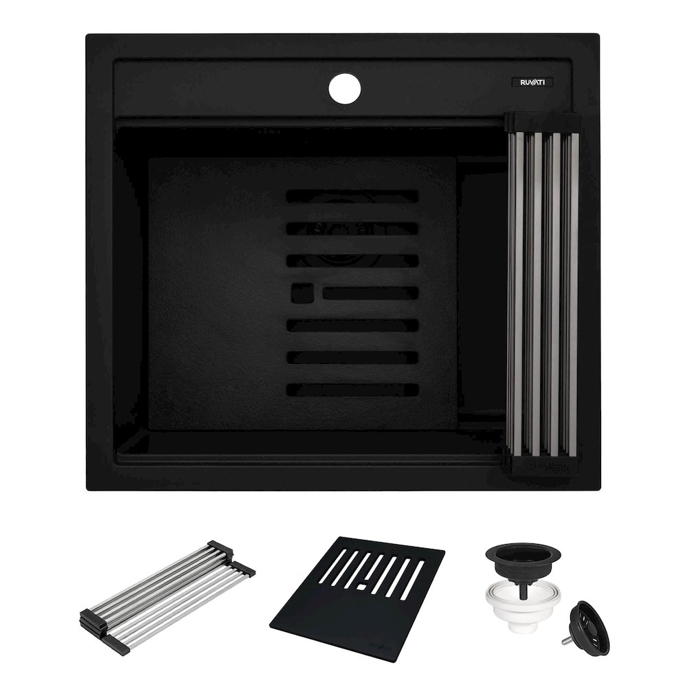 23-inch epiCube Granite Composite Workstation Matte Black Drop-in Topmount. Picture 2