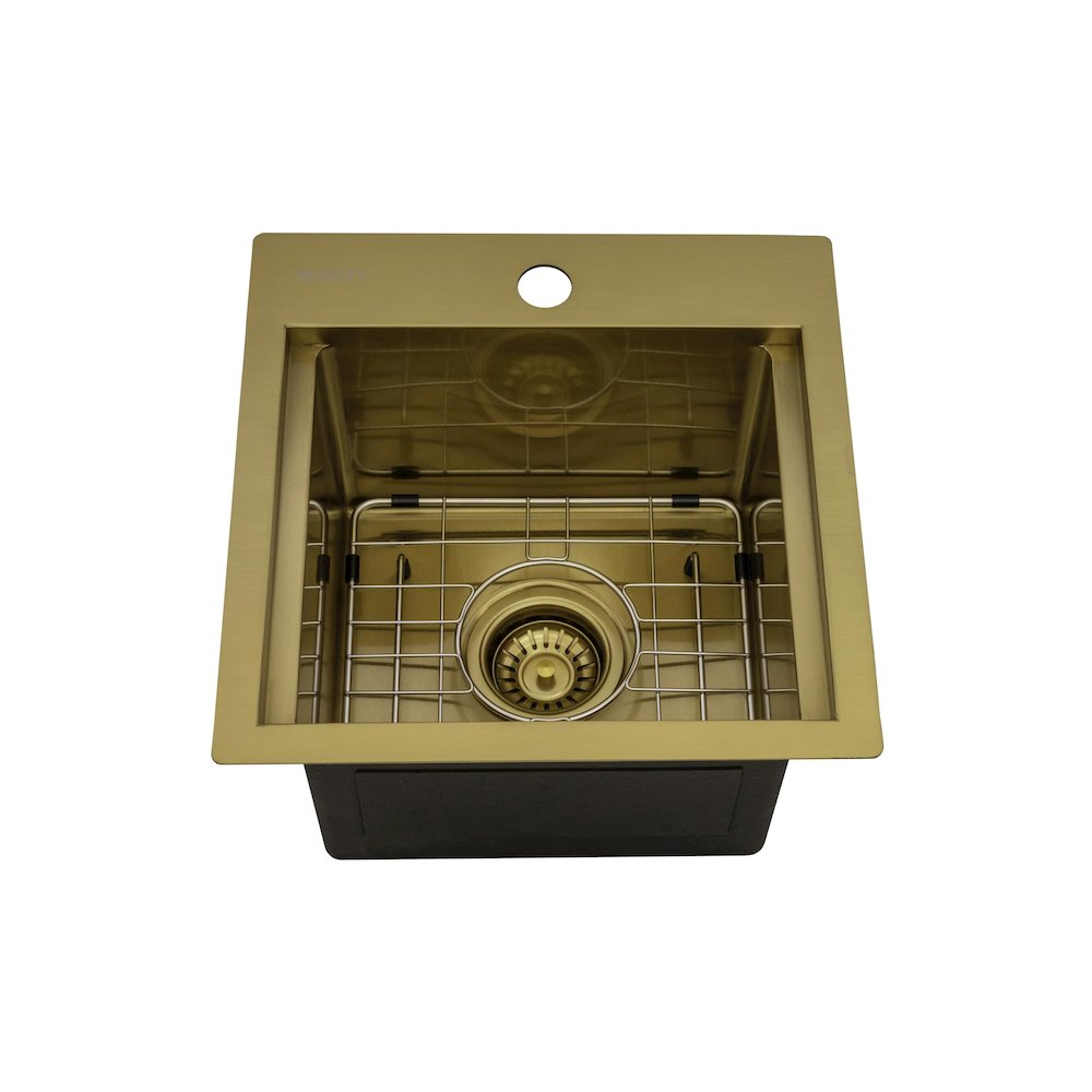 15 inch Polished Brass Matte Gold Stainless Steel Workstation Wet Bar Sink. Picture 4