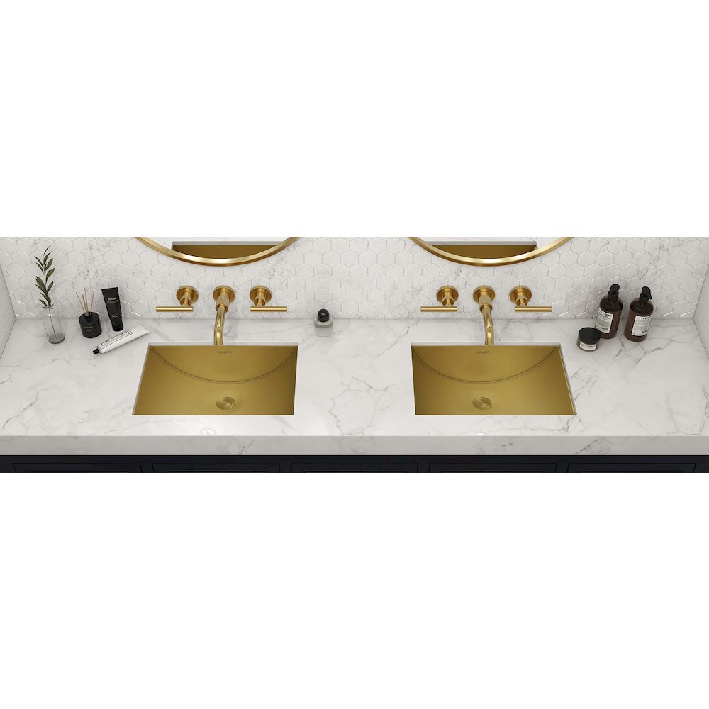 16 x 13 inch Brushed Gold Polished Brass Rectangular Bathroom Sink Undermount. Picture 8