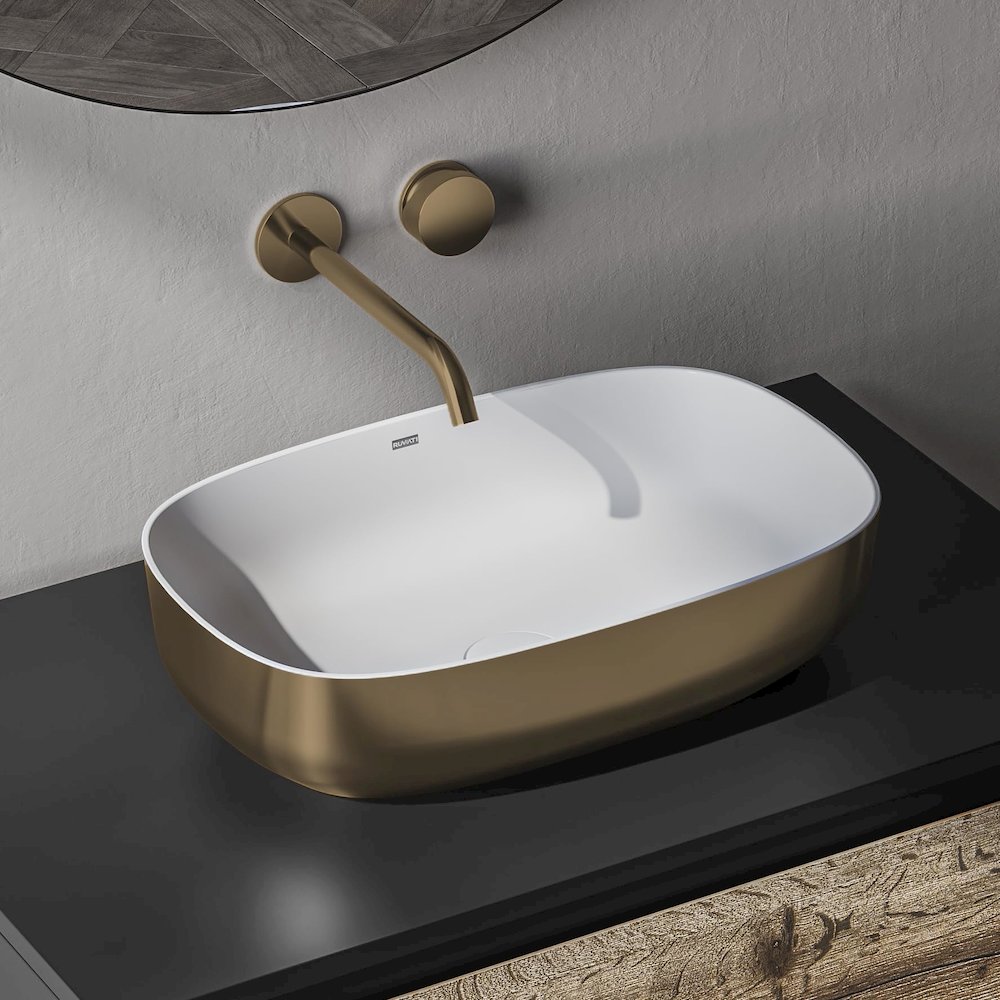 19-inch Matte Gold and White Bathroom Vessel Sink epiStone Solid Surface. Picture 2
