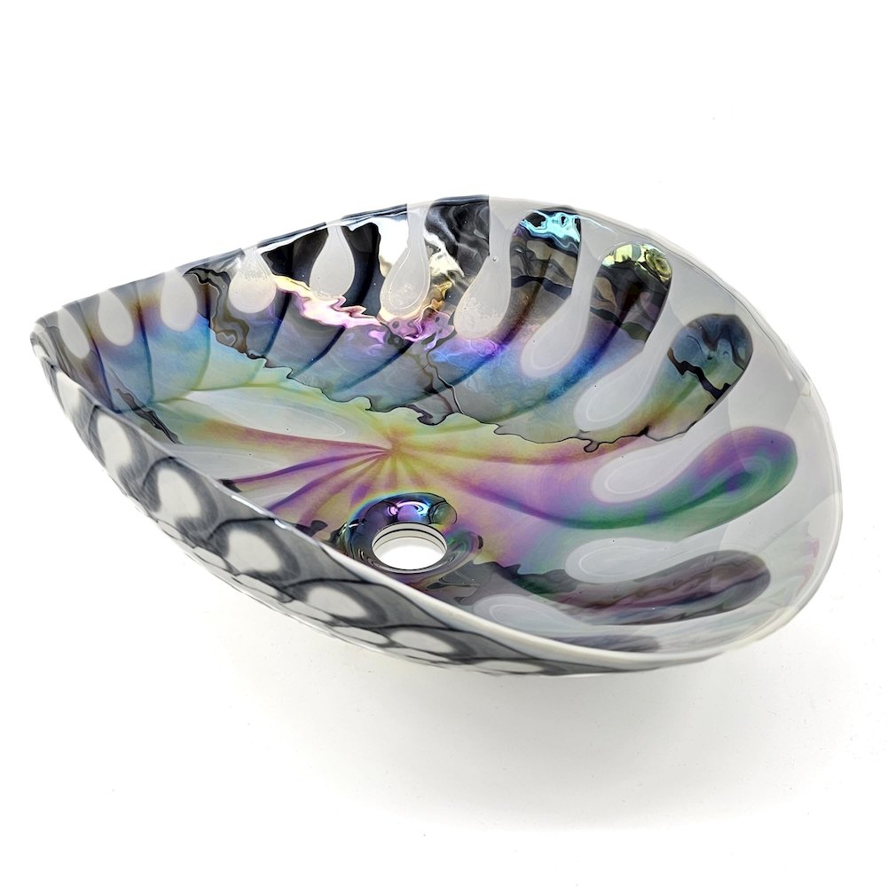 19 inch Murano Glass Art Vessel Seashell Decorative Pattern Bathroom Sink. Picture 1
