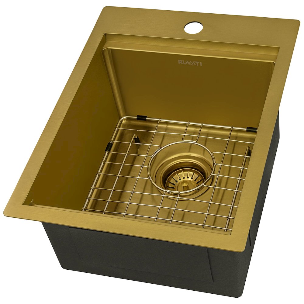 15 x 20 inch Polished Brass Matte Gold Stainless Steel Workstation Sink Topmount. Picture 3