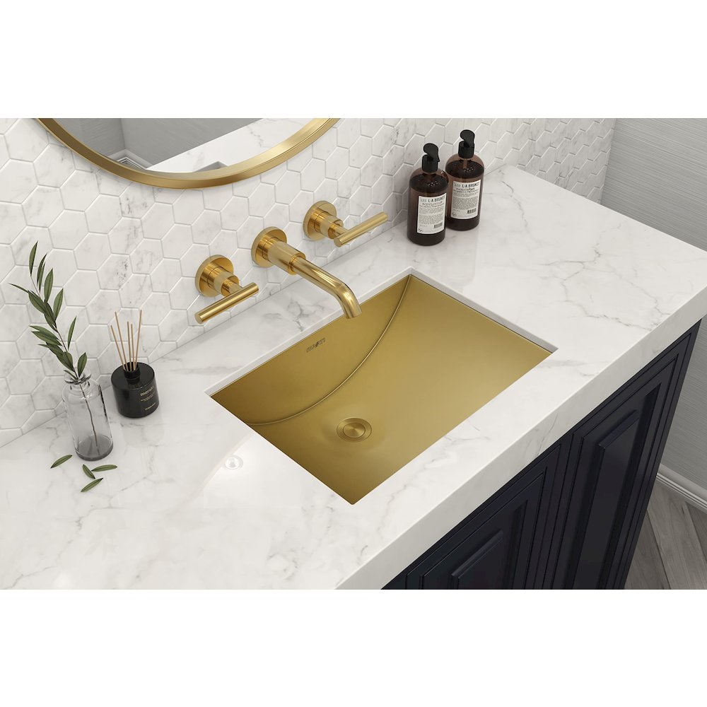 16 x 13 inch Brushed Gold Polished Brass Rectangular Bathroom Sink Undermount. Picture 7