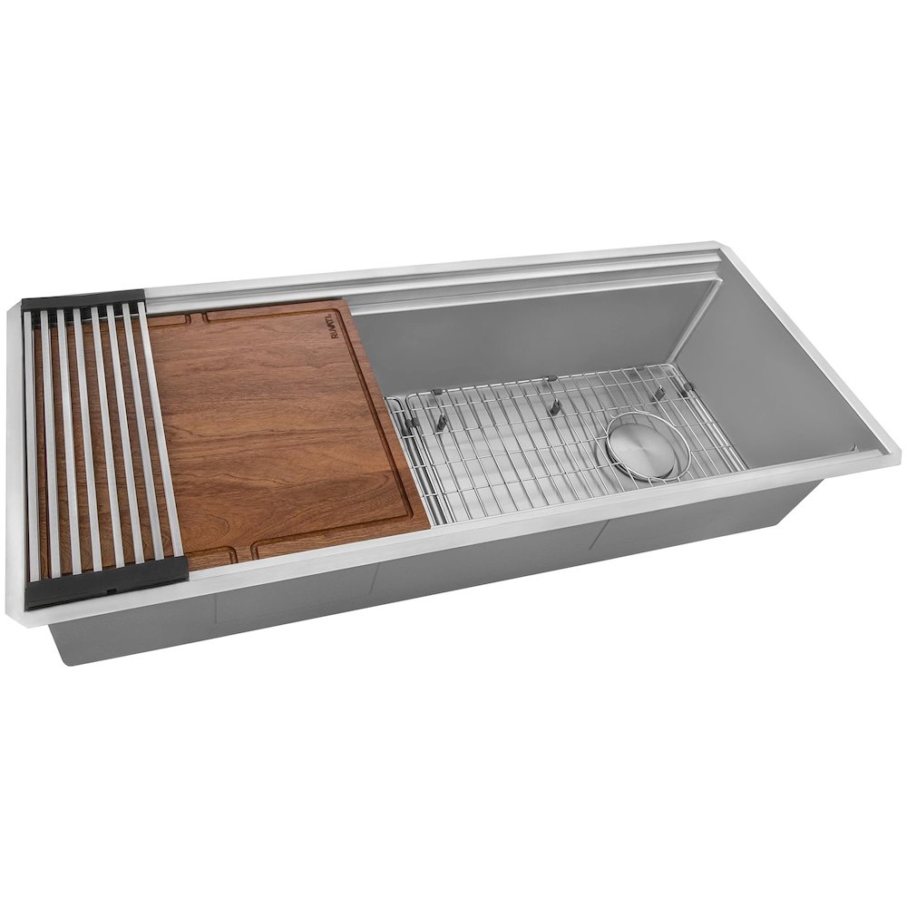 45-inch Workstation Two-Tiered Double Ledge Kitchen Sink 16 Stainless Steel. Picture 5