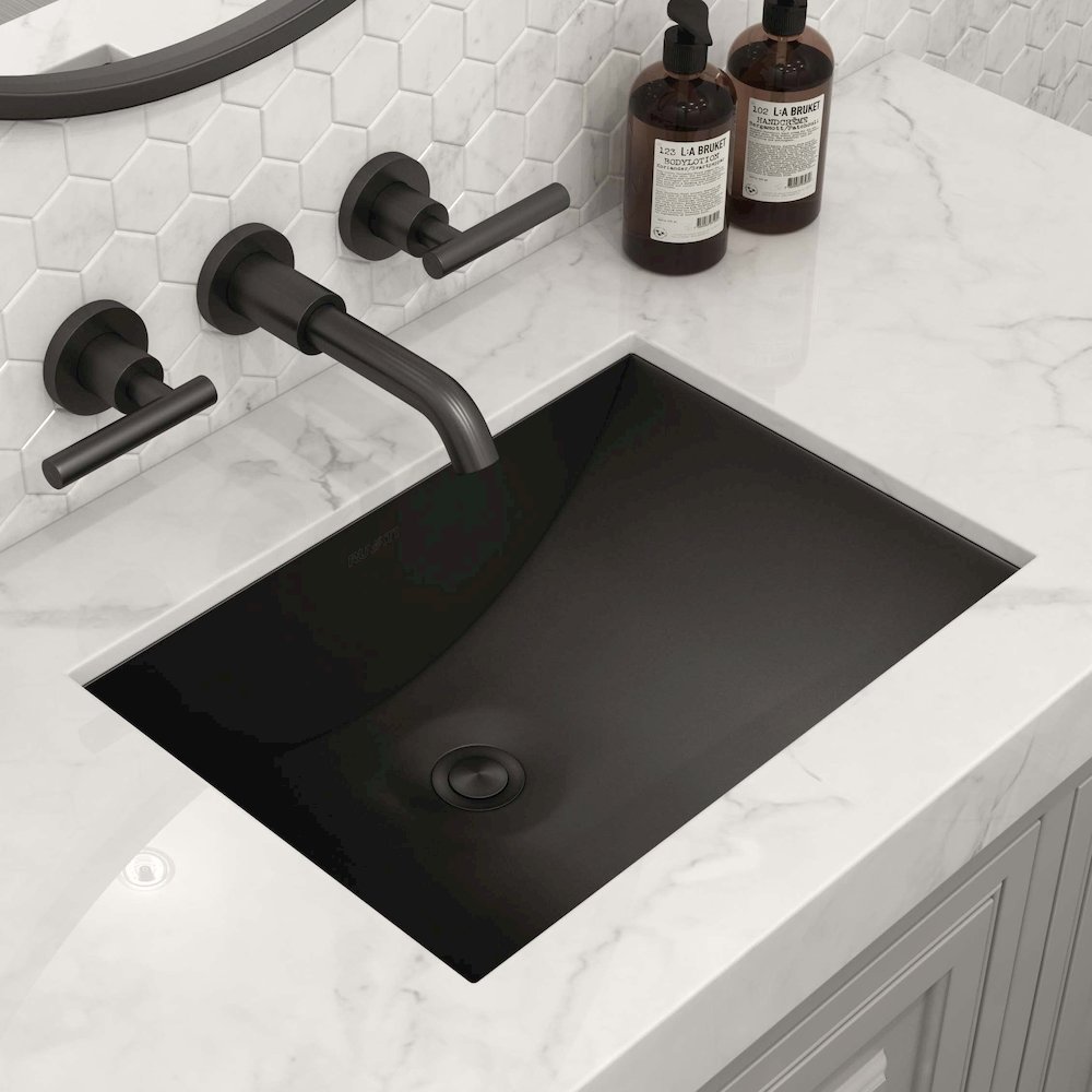 16 x 13 inch Gunmetal Black Undermount Bathroom Sink Stainless Steel - RVH6106BL. Picture 2