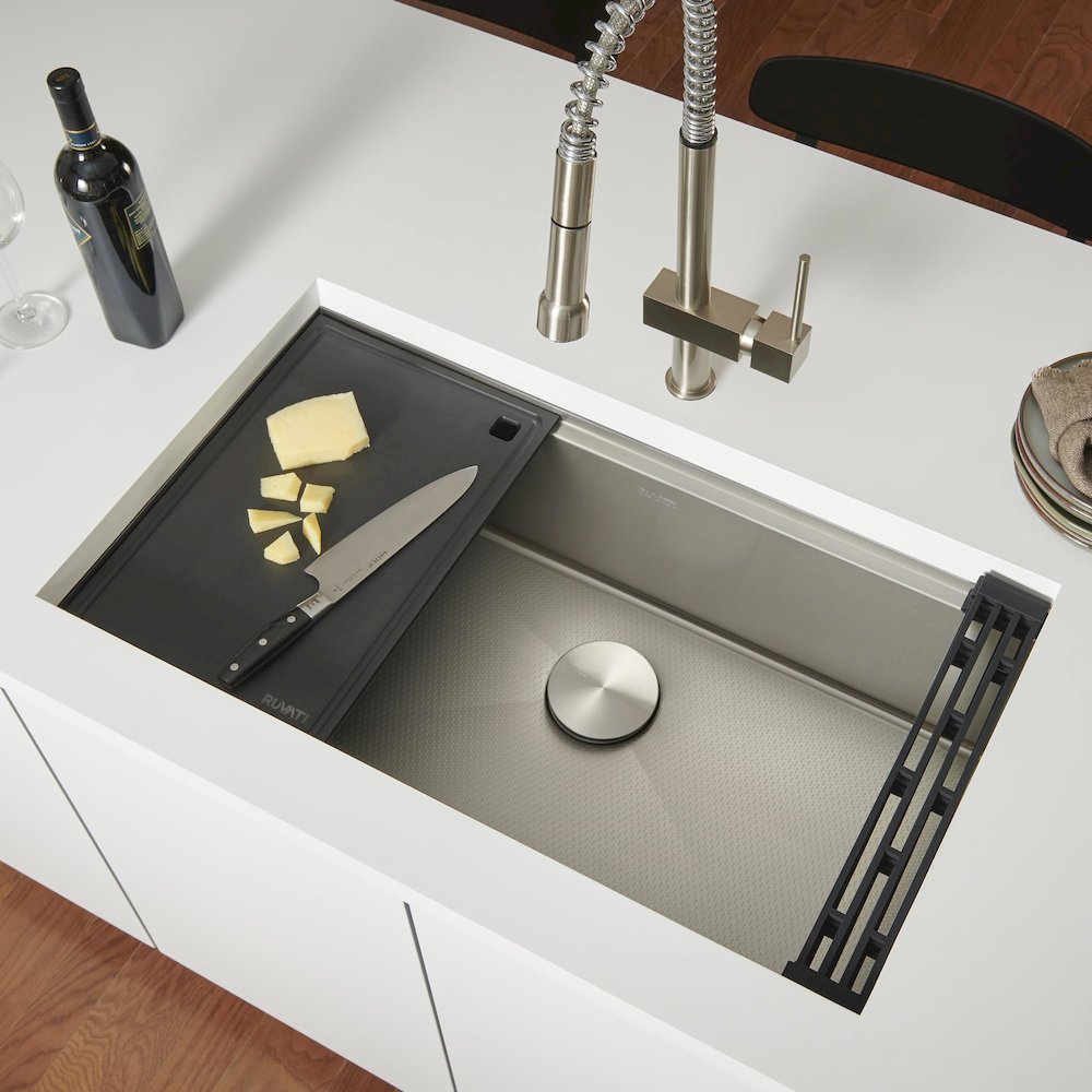 30-inch Workstation Scratch Resistant Embossed Kitchen Sink Stainless Steel. Picture 2