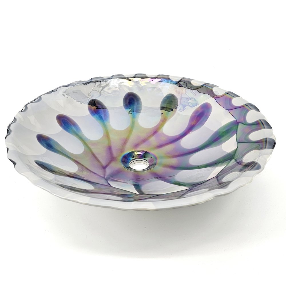 20 inch Murano Glass Art Drop In Round Decorative Pattern Bathroom Sink. Picture 1