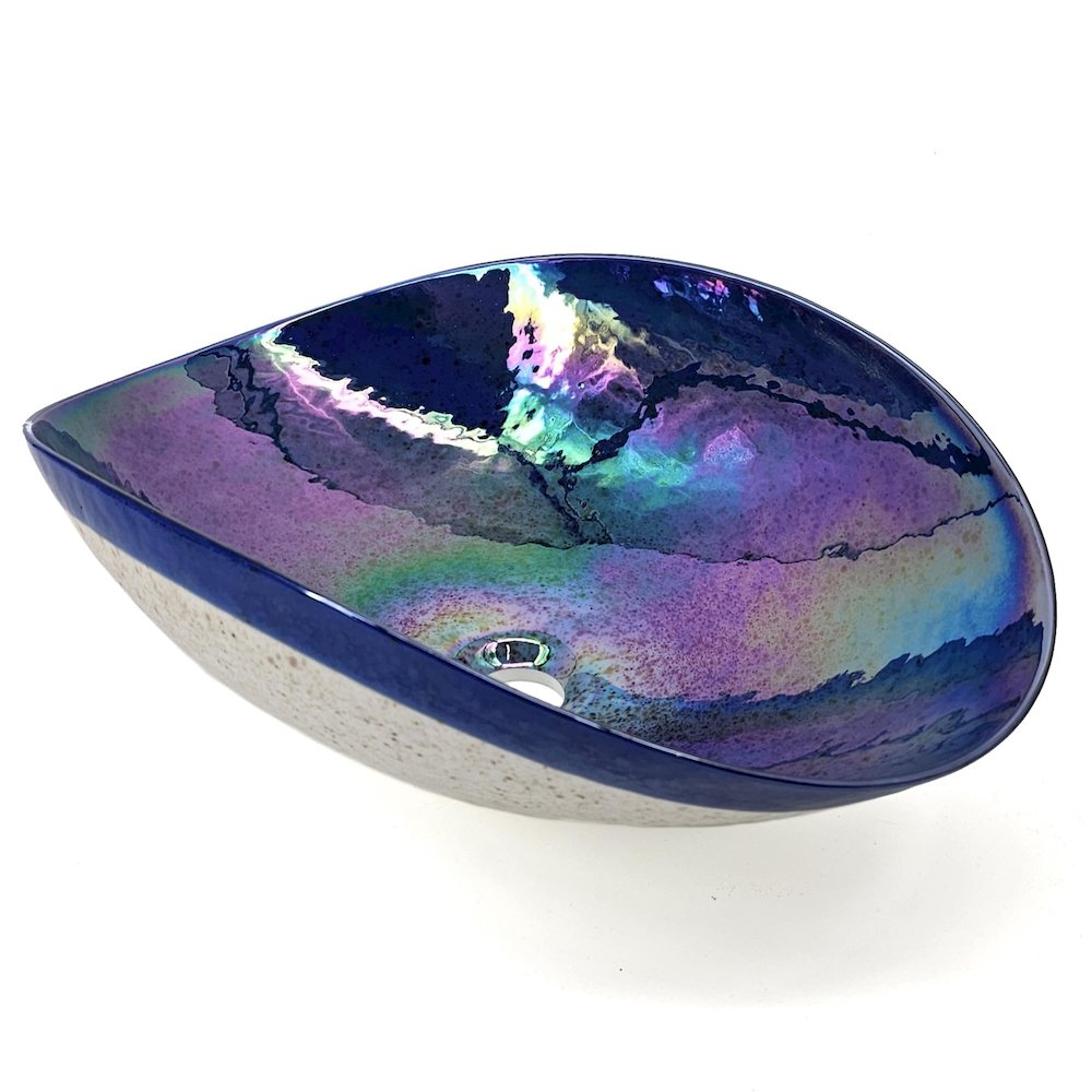 19 inch  Murano Glass Art Vessel Seashell Decorative Pattern Bathroom sink. Picture 1