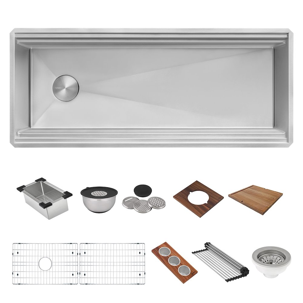 45-inch Workstation Two-Tiered Double Ledge Kitchen Sink 16 Stainless Steel. Picture 4