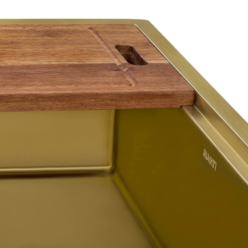 30in Polished Brass Matte Gold Workstation Undermount Kitchen Sink Single Bowl. Picture 7