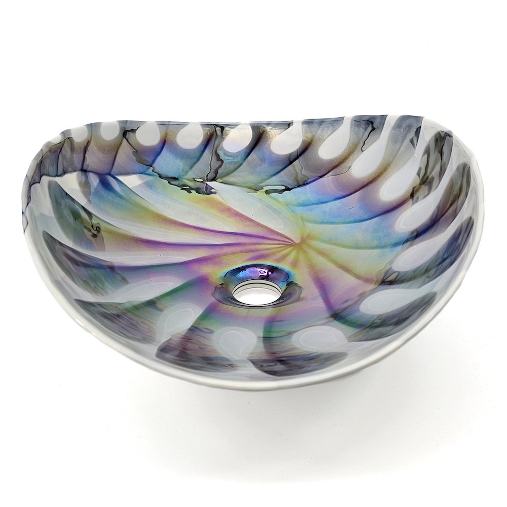 19 inch Murano Glass Art Vessel Seashell Decorative Pattern Bathroom Sink. Picture 3