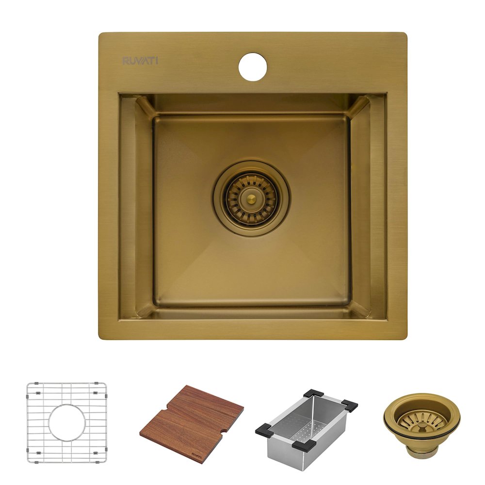 15 inch Polished Brass Matte Gold Stainless Steel Workstation Wet Bar Sink. Picture 2