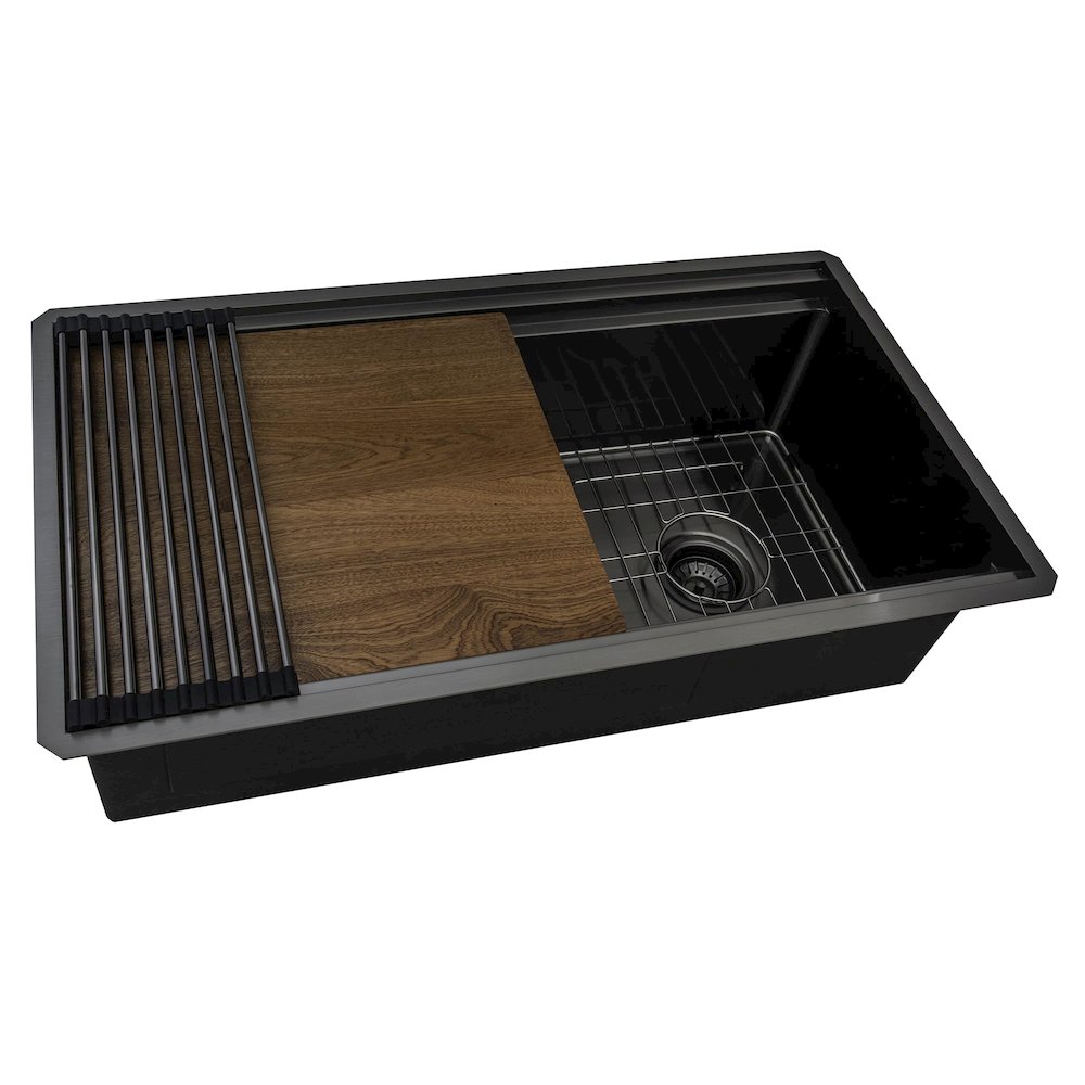33-inch Black Stainless Steel Workstation Two-Tiered Ledge Kitchen Sink. Picture 3