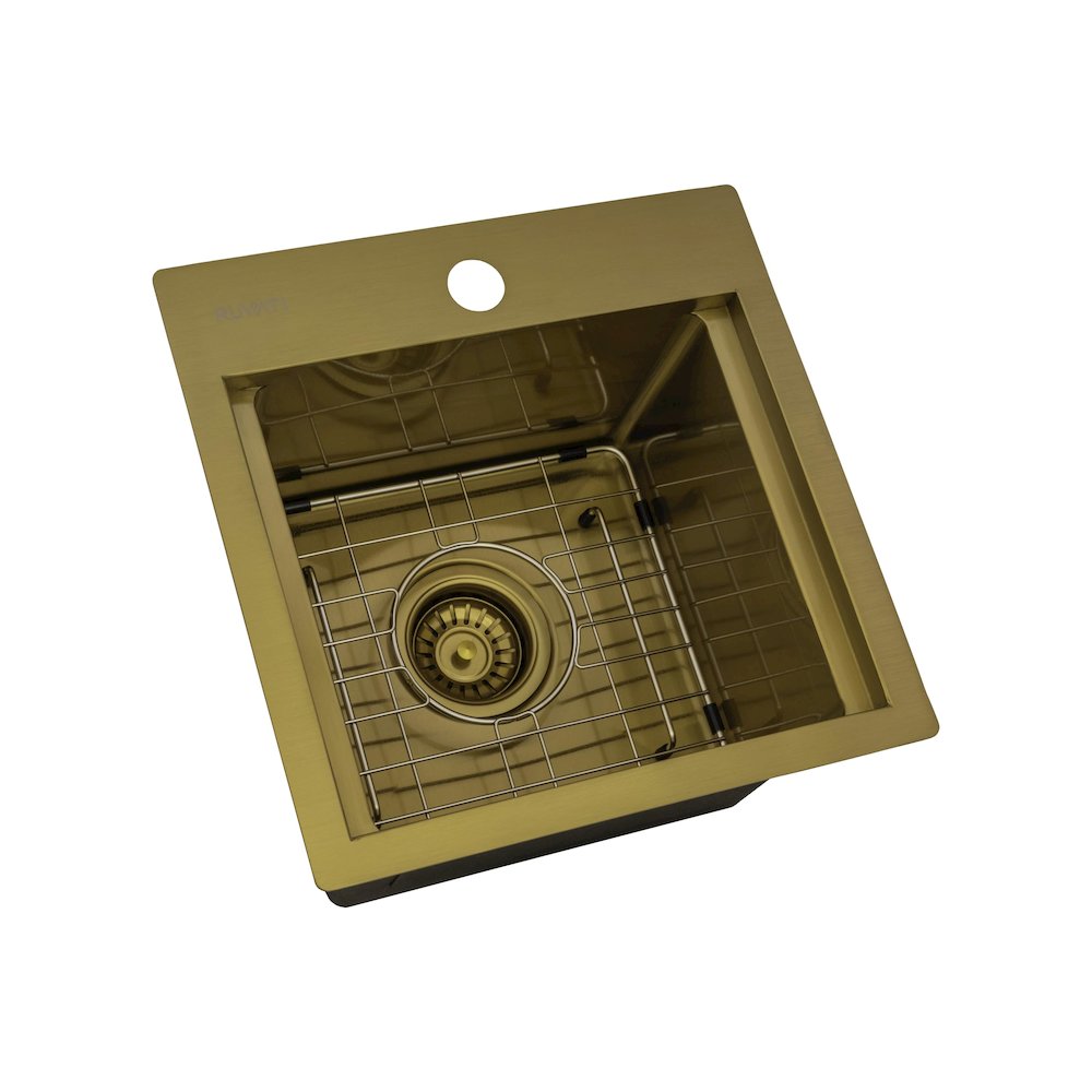 15 inch Polished Brass Matte Gold Stainless Steel Workstation Wet Bar Sink. Picture 3