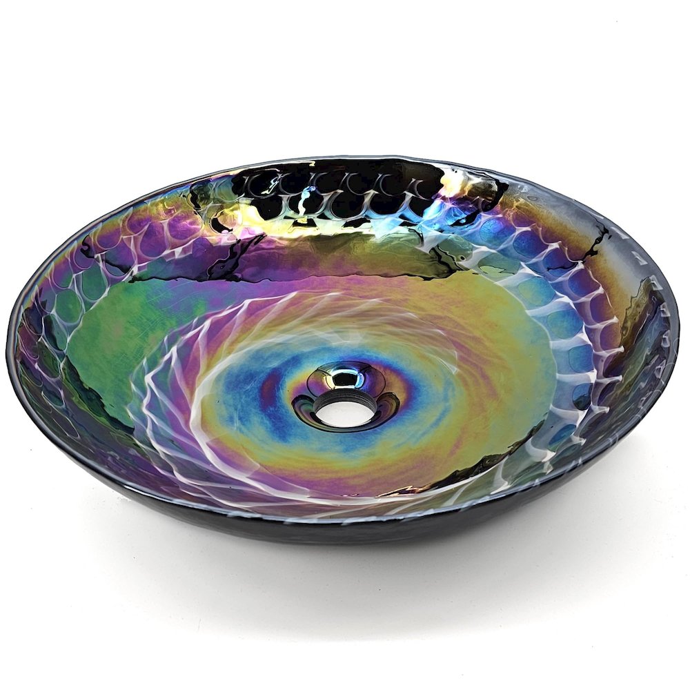 16 inch Murano Glass Art Vessel Circle Decorative Pattern Bathroom Sink. Picture 1