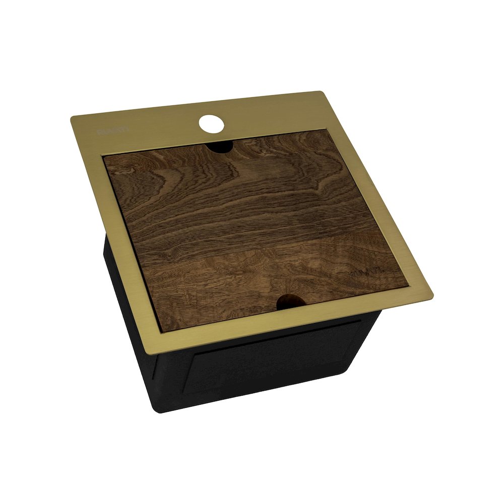 15 inch Polished Brass Matte Gold Stainless Steel Workstation Wet Bar Sink. Picture 1
