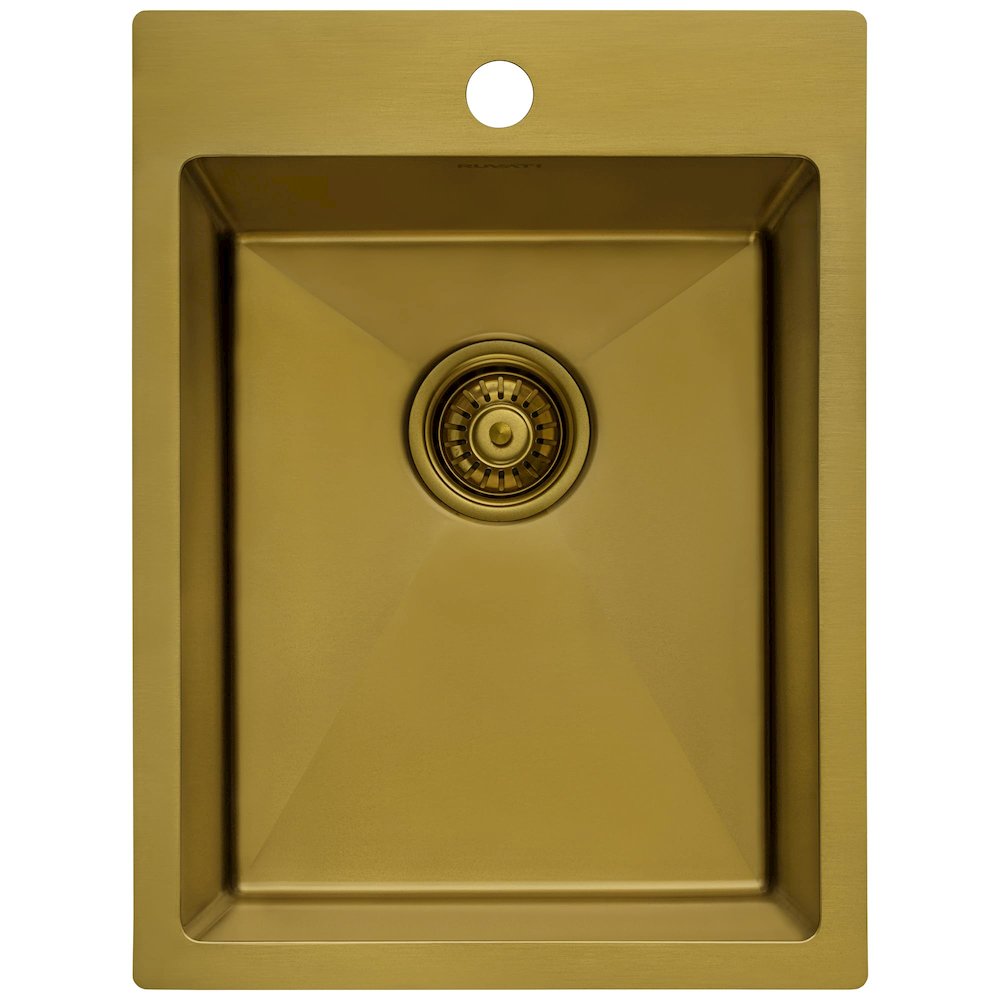 15 x 20 inch Polished Brass Matte Gold Stainless Steel Topmount Sink Single Bowl. Picture 3
