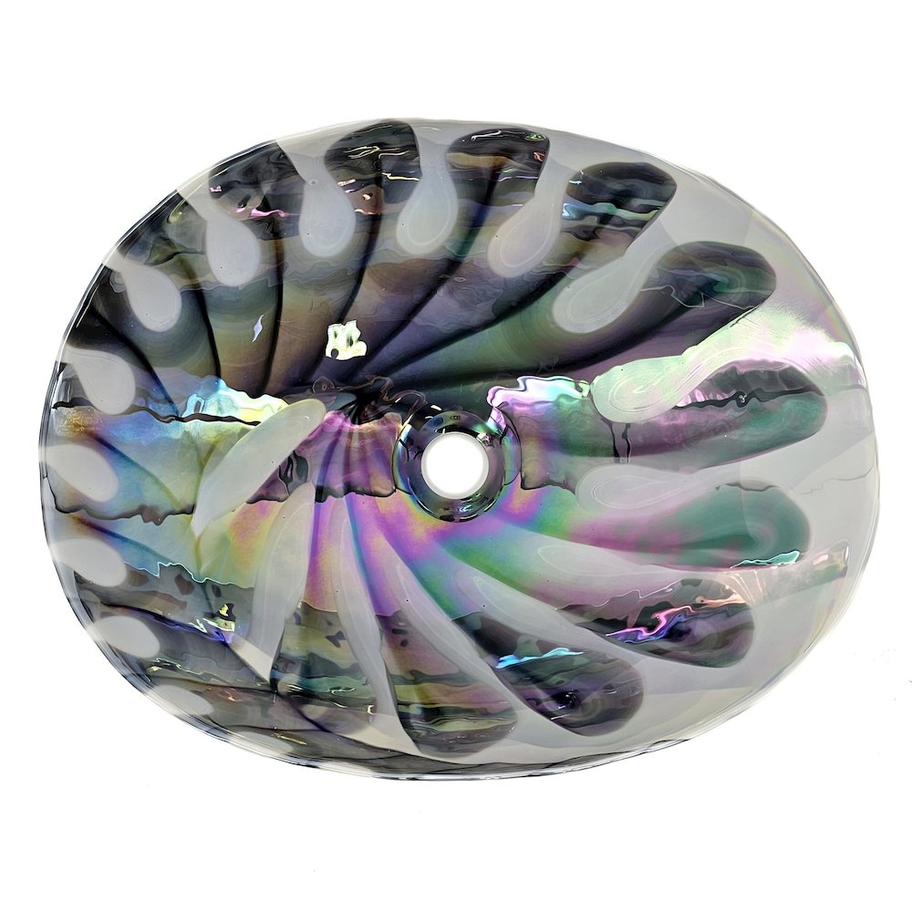 19 inch Murano Glass Art Vessel Seashell Decorative Pattern Bathroom Sink. Picture 2