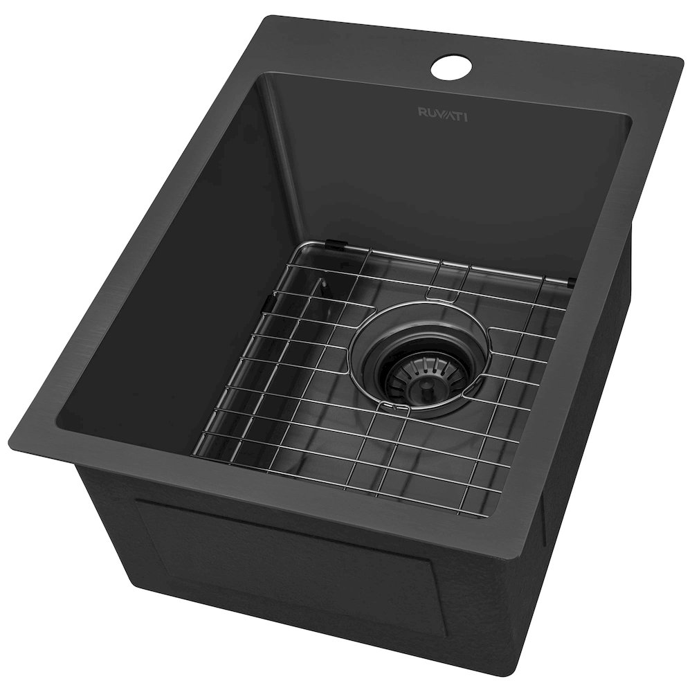 15 x 20 inch Black Stainless Steel Drop-in Topmount Bar Prep Sink Single Bowl. Picture 1