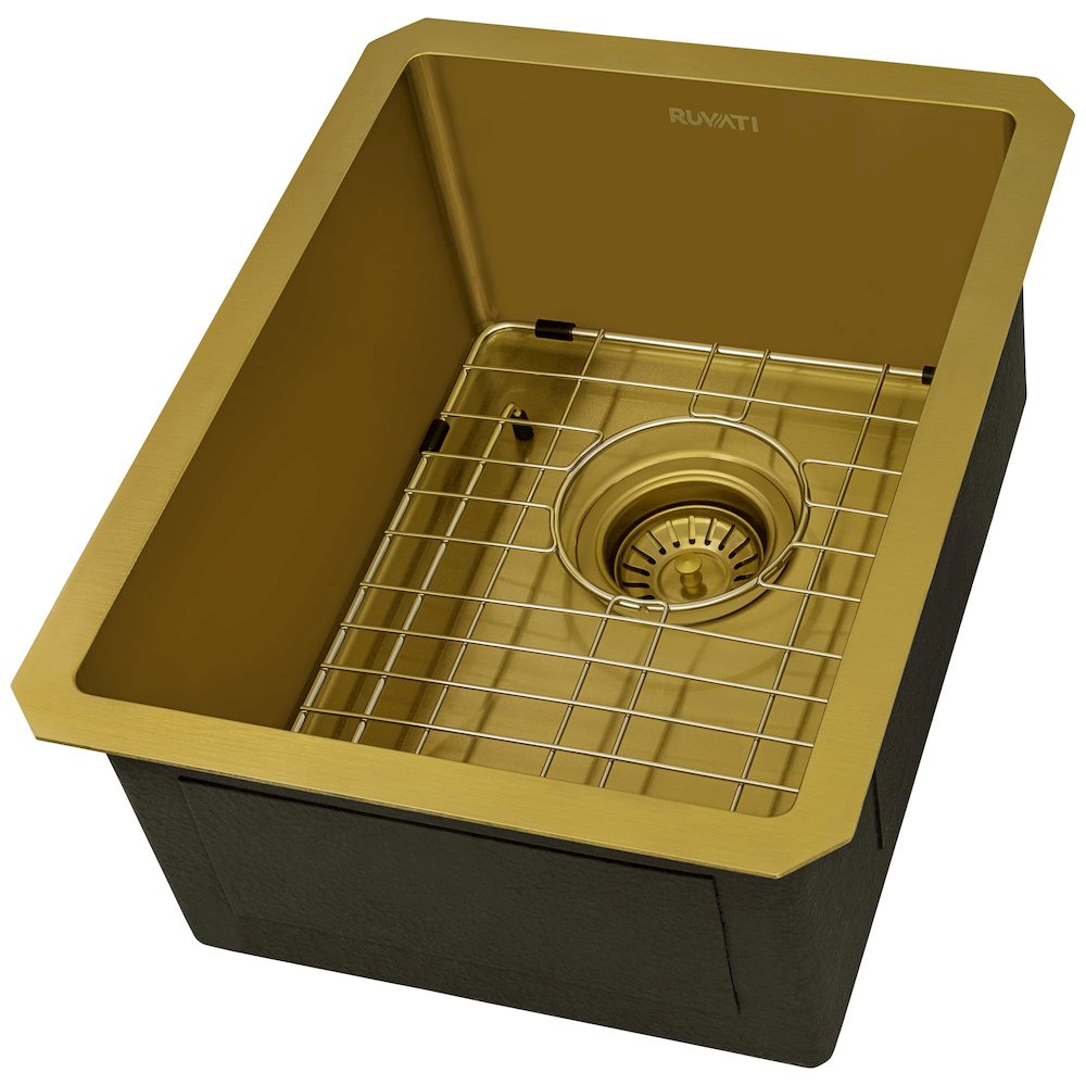 14-inch Polished Brass Matte Gold Stainless Steel Undermount Bar Prep Sink. Picture 1