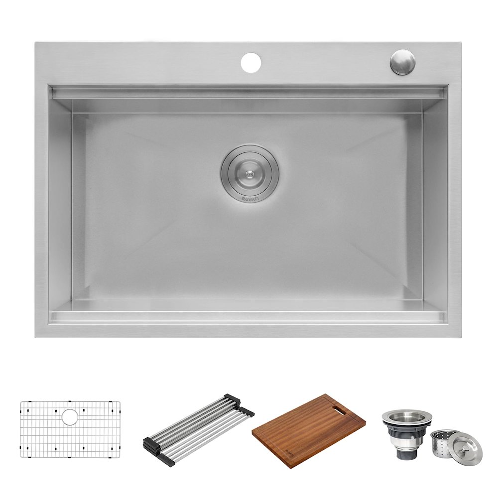 27 x 20 inch Workstation Drop-in Topmount Kitchen Sink 16 Gauge Stainless Steel. Picture 2