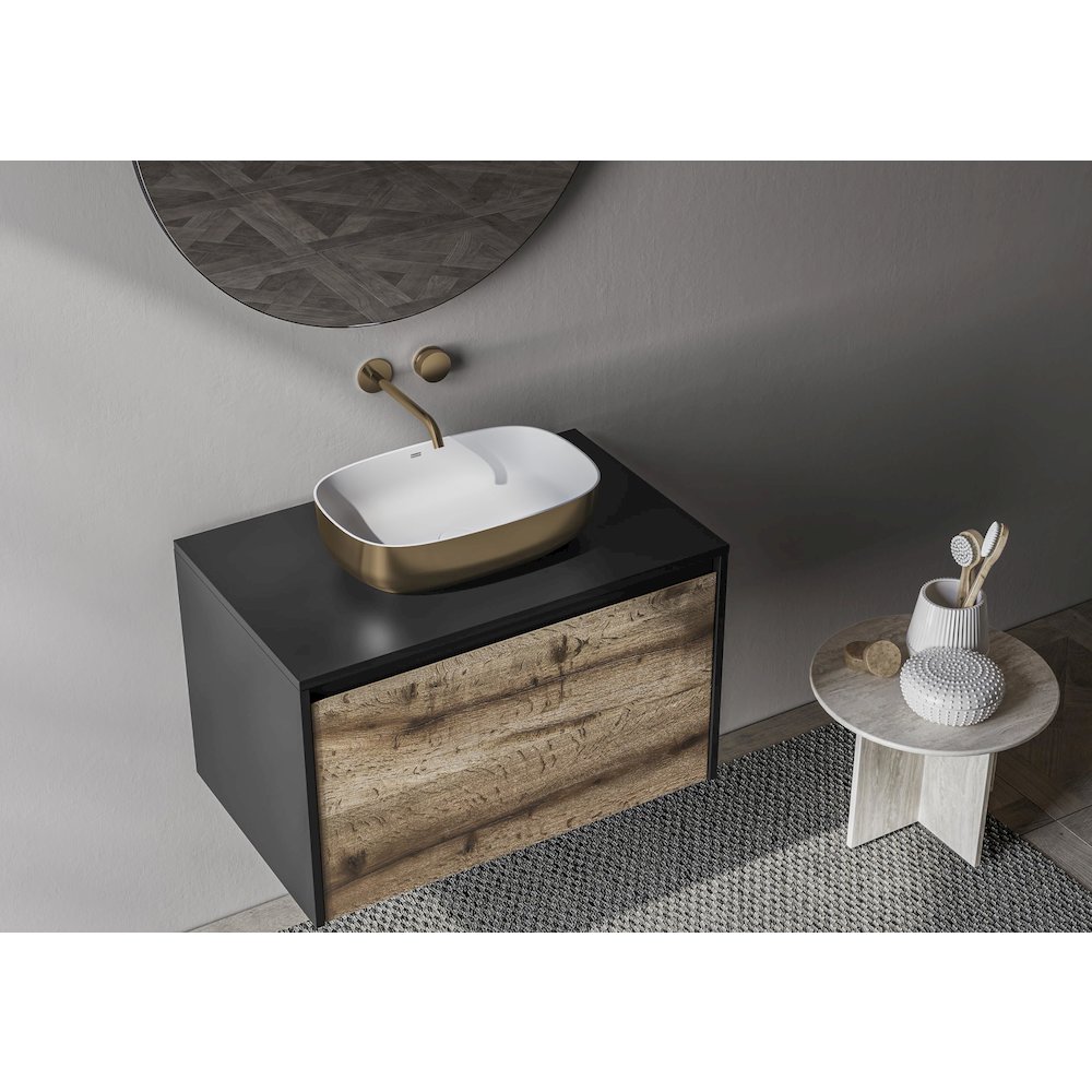 19-inch Matte Gold and White Bathroom Vessel Sink epiStone Solid Surface. Picture 4