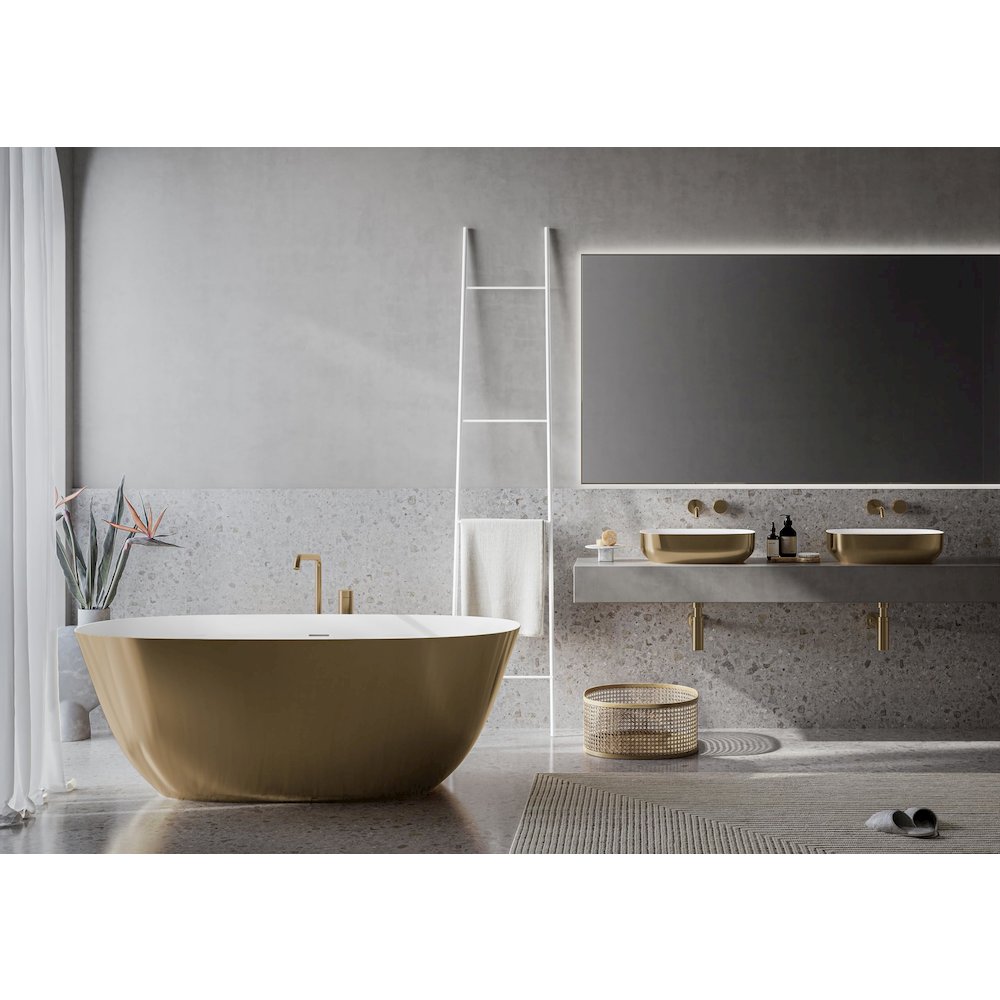 19-inch Matte Gold and White Bathroom Vessel Sink epiStone Solid Surface. Picture 5