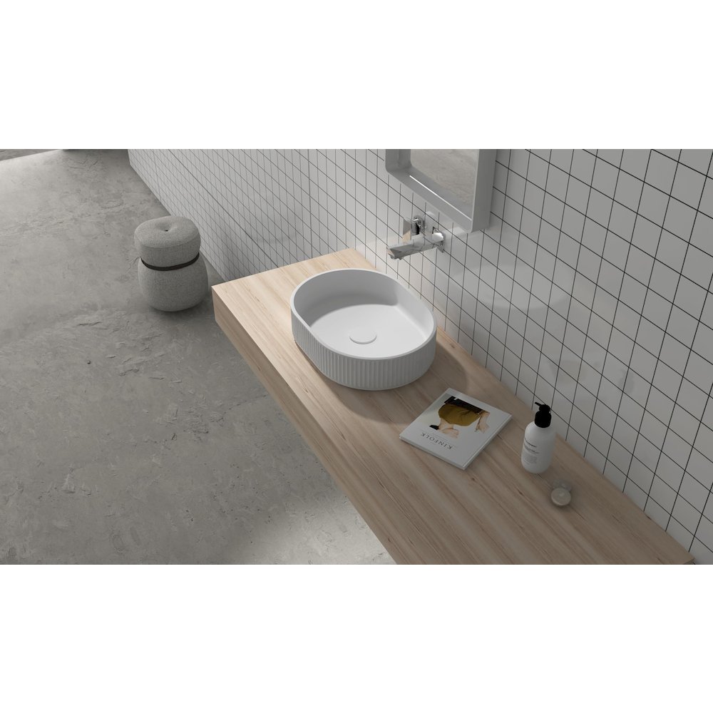 19 x 14 inch Fluted Vessel Bathroom Sink Solid Surface Modern Matte White. Picture 6