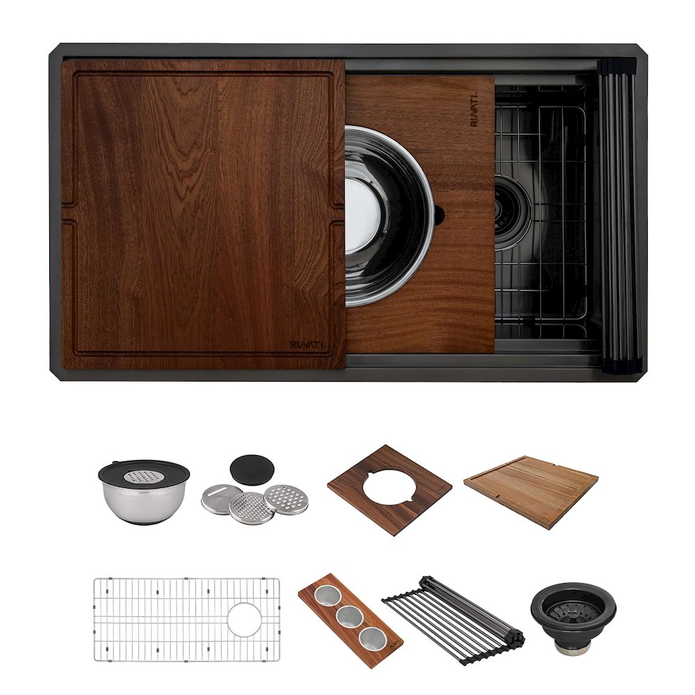33-inch Black Stainless Steel Workstation Two-Tiered Ledge Kitchen Sink. Picture 4