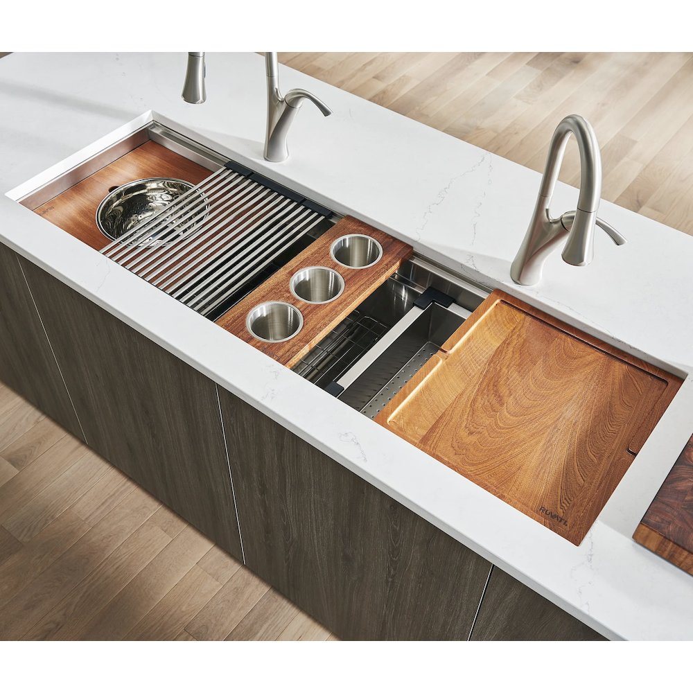 45-inch Workstation Two-Tiered Double Ledge Kitchen Sink 16 Stainless Steel. Picture 2