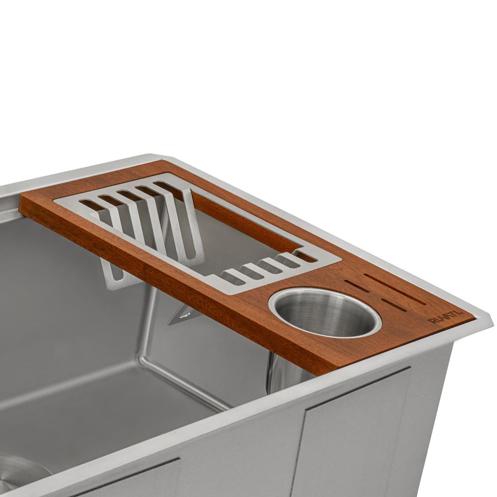 Ruvati Wood Dish Plate and Silverware Caddy Drying Rack for Workstation Sinks. Picture 3