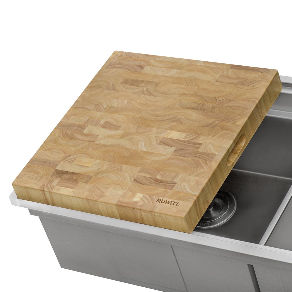 Ruvati 17 x 16 x 2 inch thick End-Grain French Oak Cutting Board. Picture 1