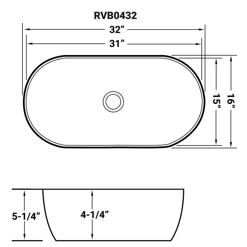 Ruvati 32 x 16 inch Bathroom Vessel Sink. Picture 2