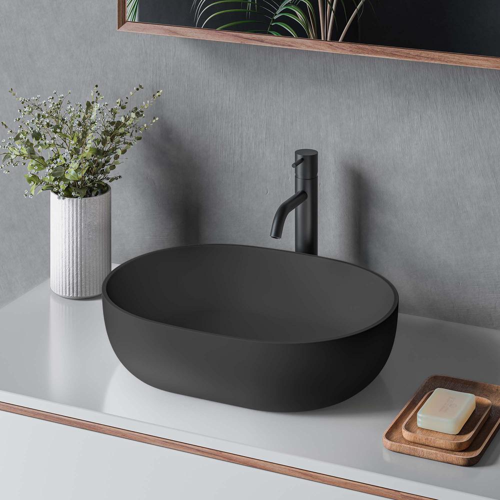 Ruvati 19-inch Matte Black epiStone Solid Surface Modern Bathroom Vessel Sink. Picture 1