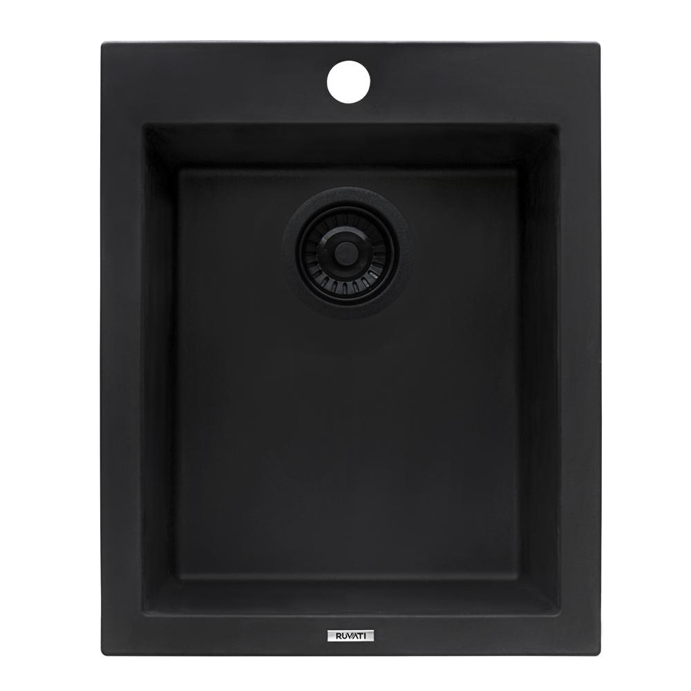 Drop-in Topmount Granite Composite Single Bowl Kitchen Sink - Midnight Black. Picture 2