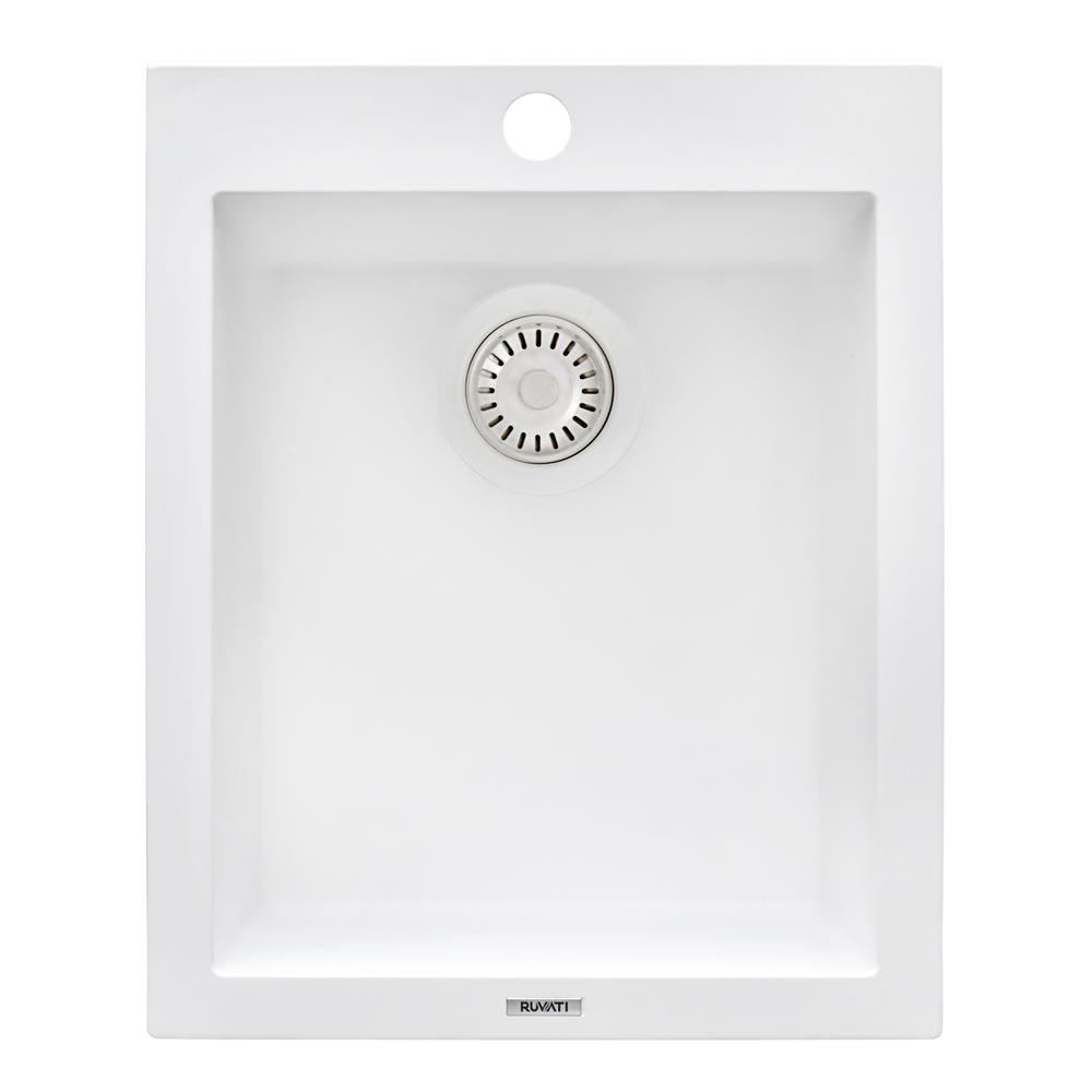 Drop-in Topmount Granite Composite Single Bowl Kitchen Sink - Arctic White. Picture 2