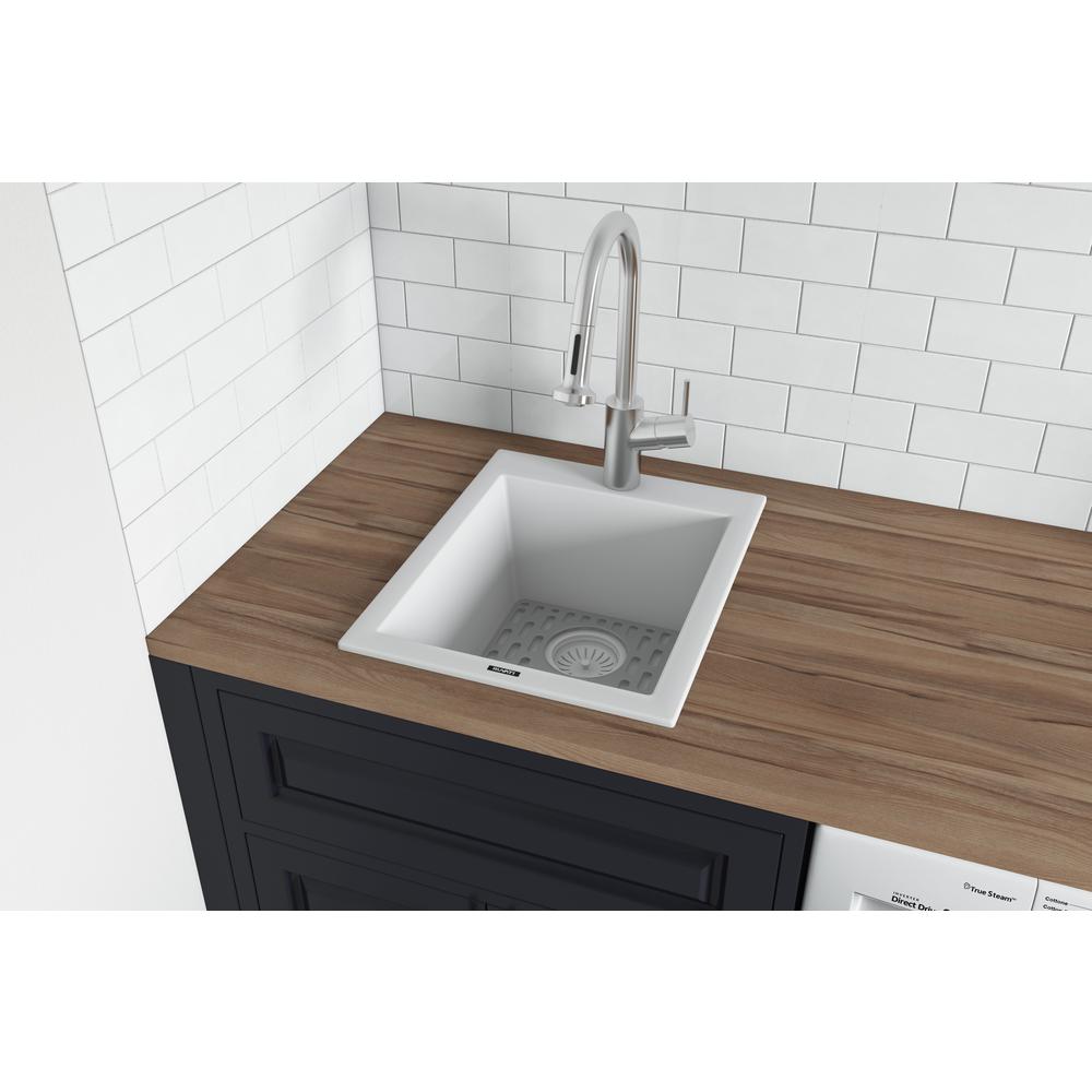 Drop-in Topmount Granite Composite Single Bowl Kitchen Sink - Arctic White. Picture 9