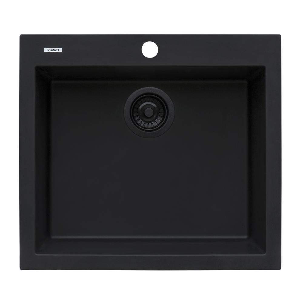 Drop-in Topmount Granite Composite Single Bowl Kitchen Sink - Midnight Black. Picture 2