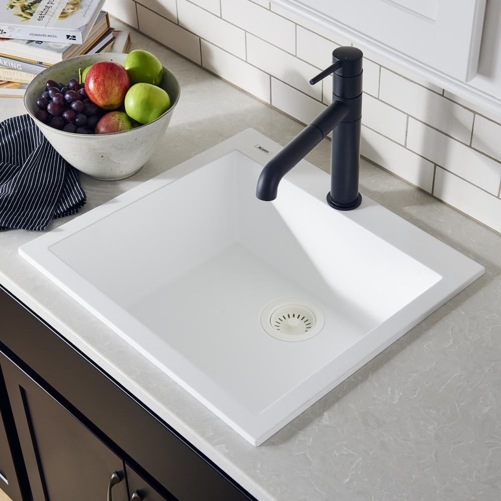 Drop-in Topmount Granite Composite Single Bowl Kitchen Sink - Arctic White. Picture 8