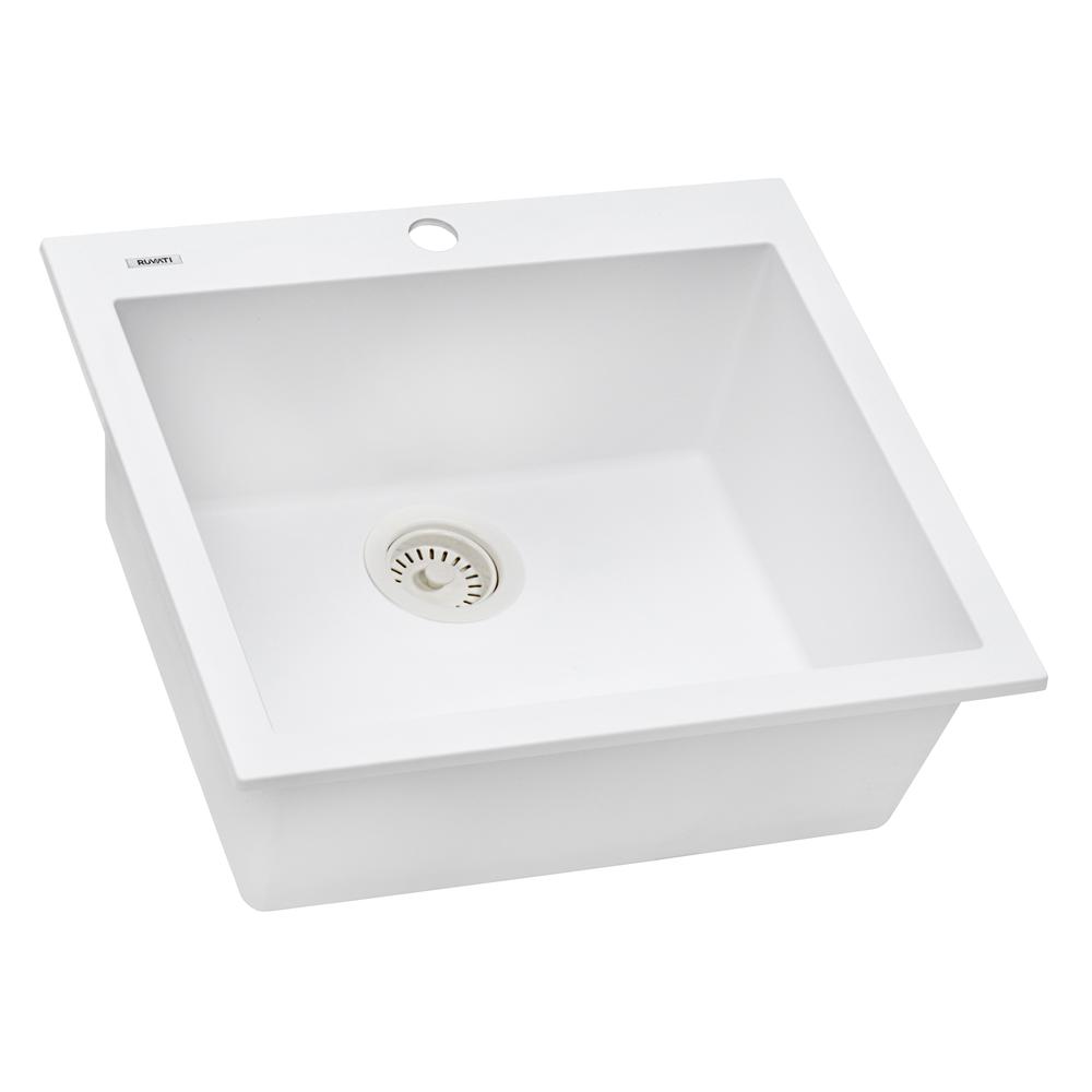 Drop-in Topmount Granite Composite Single Bowl Kitchen Sink - Arctic White. Picture 1