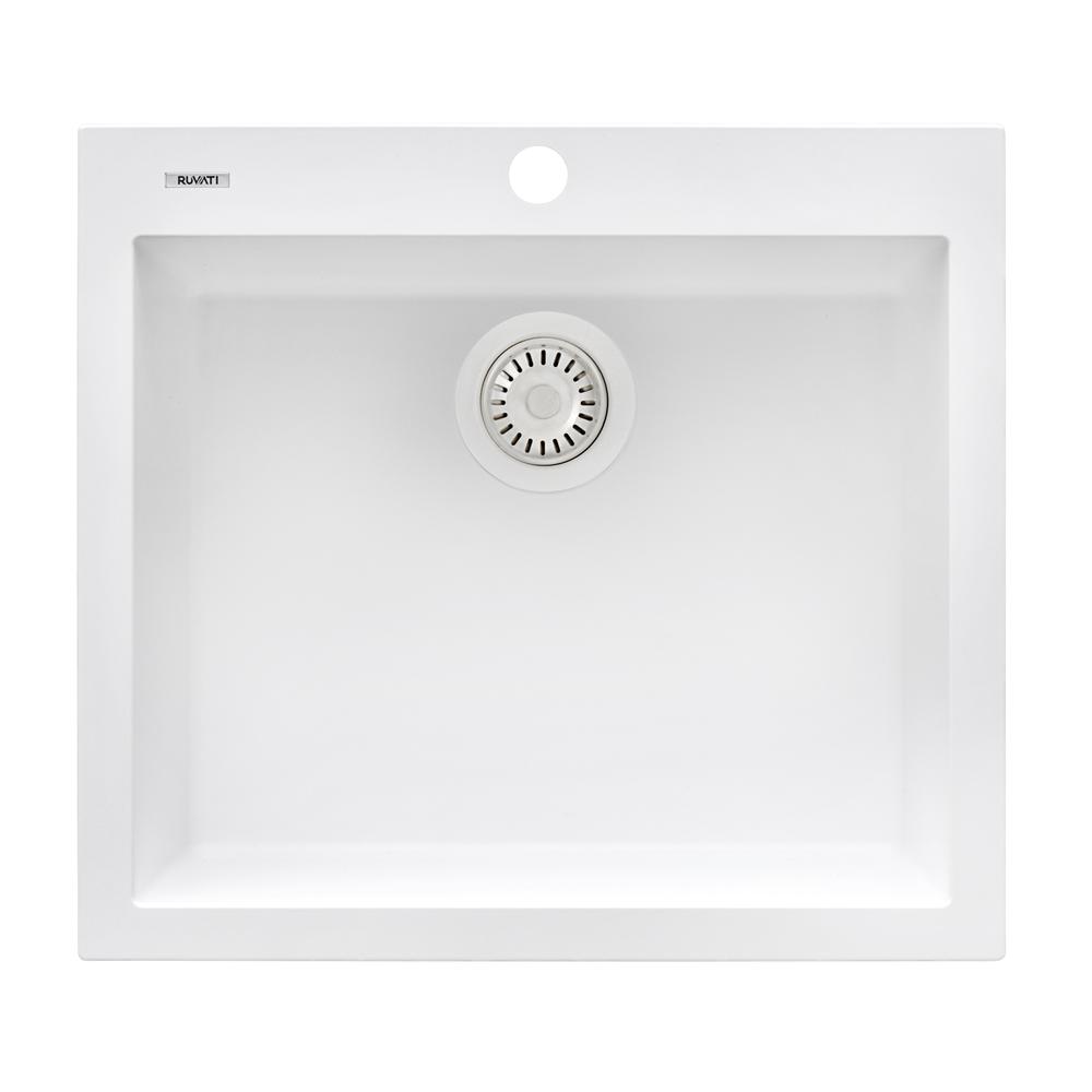 Drop-in Topmount Granite Composite Single Bowl Kitchen Sink - Arctic White. Picture 2