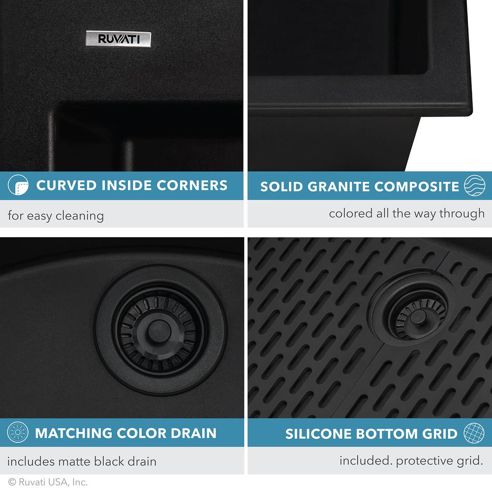 Drop-in Topmount Granite Composite Single Bowl Kitchen Sink - Midnight Black. Picture 5