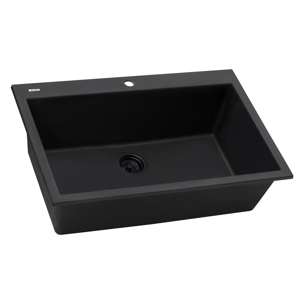 Drop-in Topmount Granite Composite Single Bowl Kitchen Sink - Midnight Black. Picture 1