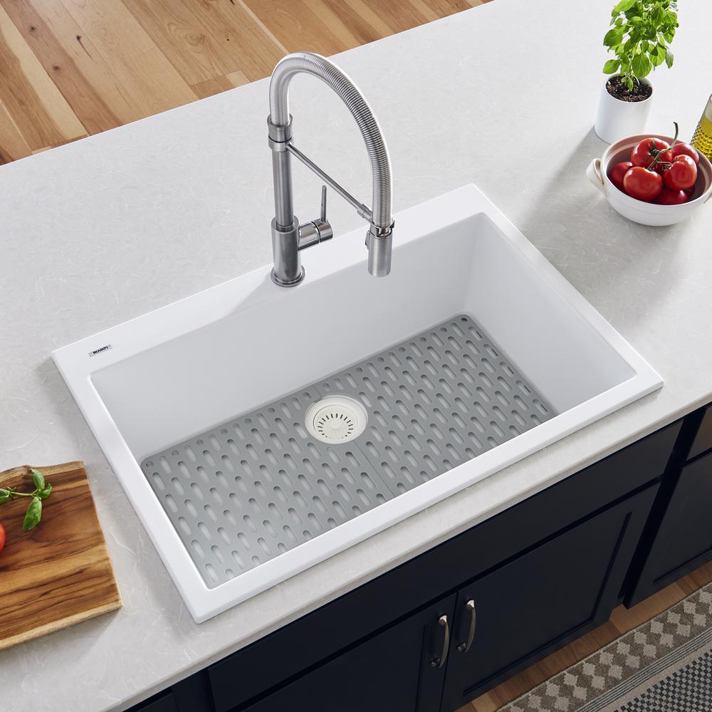 Drop-in Topmount Granite Composite Single Bowl Kitchen Sink - Arctic White. Picture 10