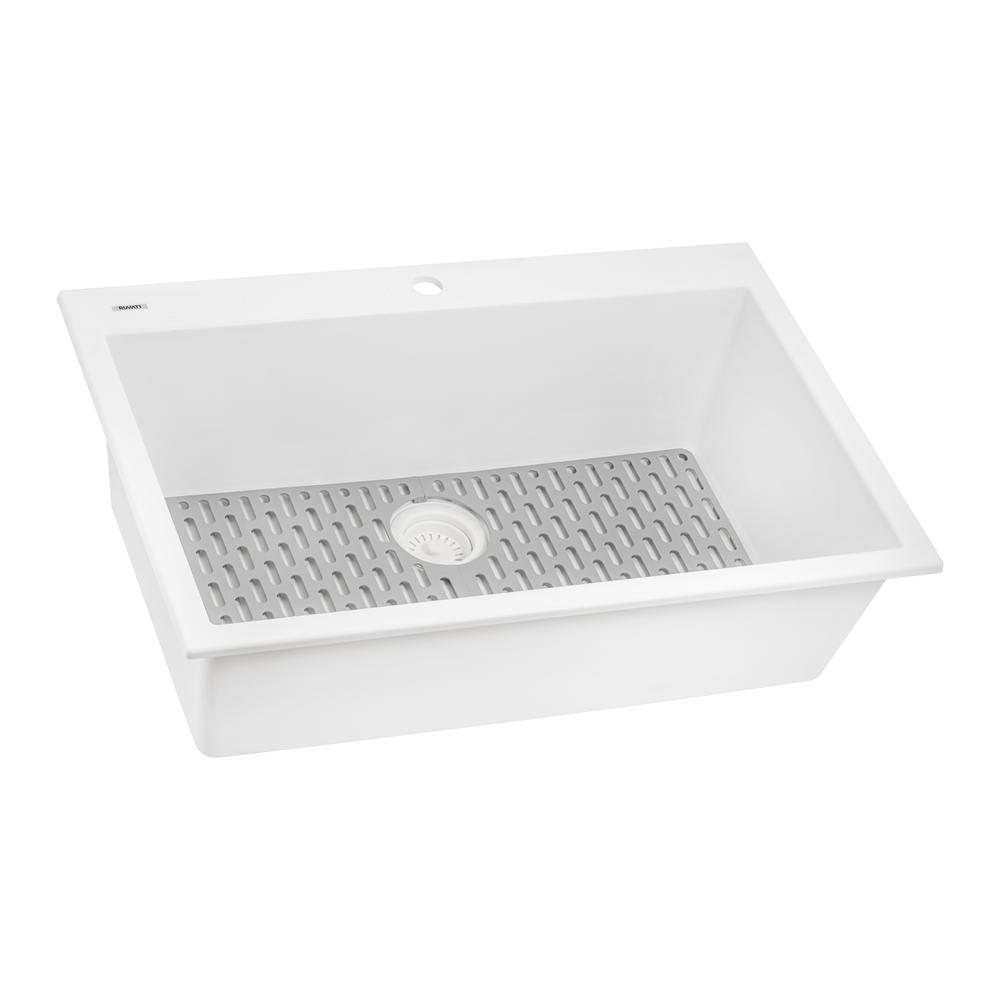 Drop-in Topmount Granite Composite Single Bowl Kitchen Sink - Arctic White. Picture 1
